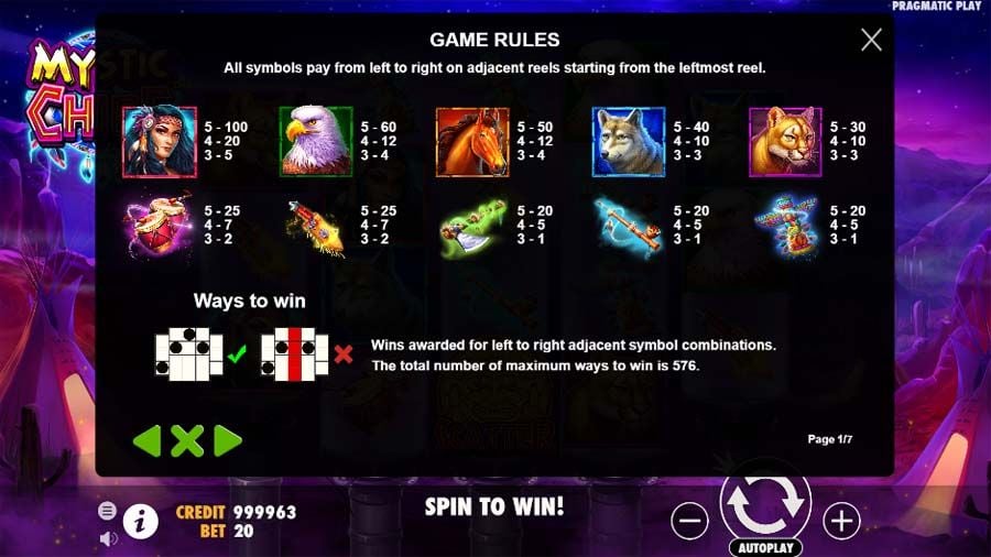 Mystic Chief Symbols - bwin