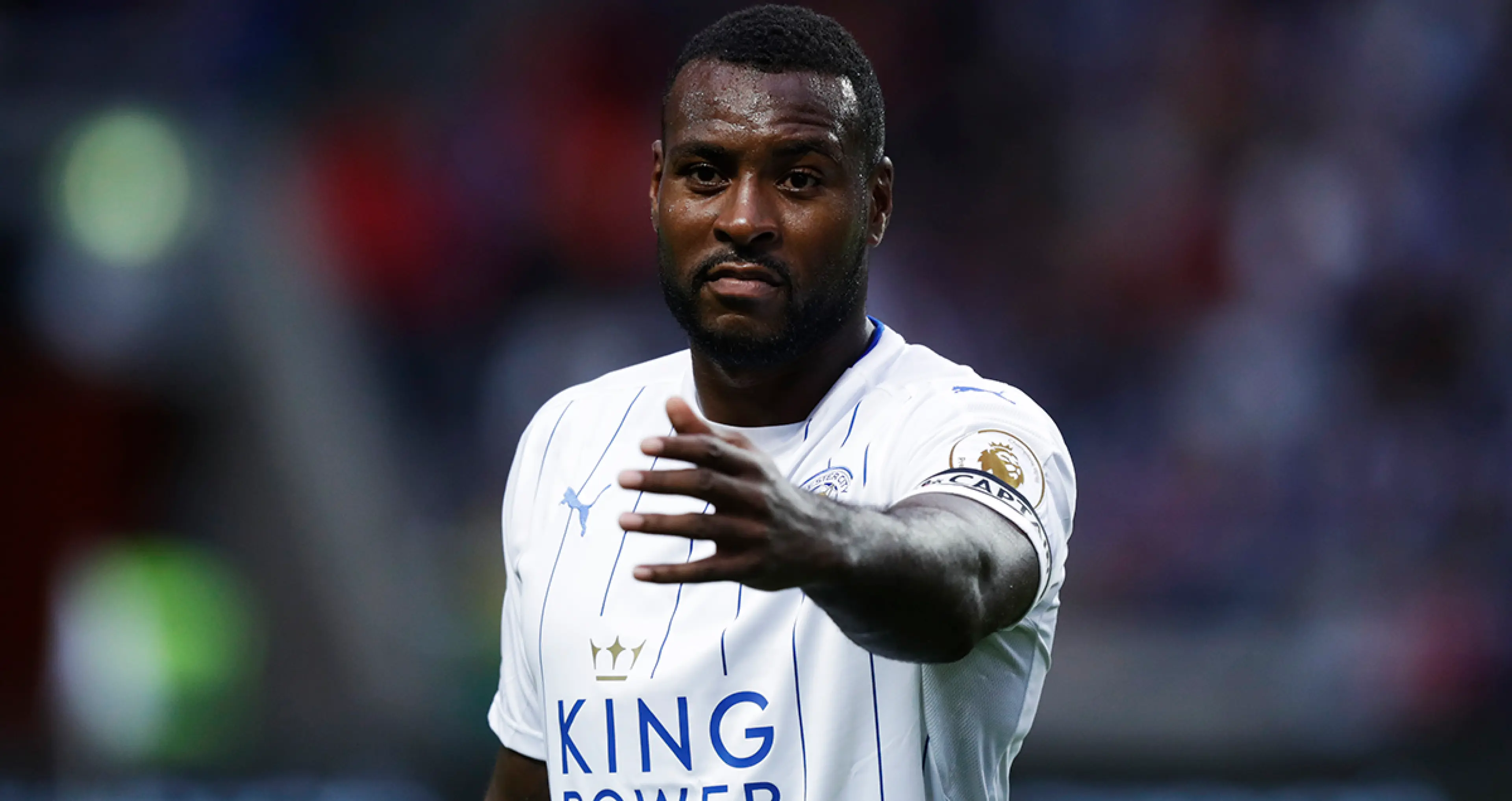 Wes Morgan throttles an imaginary adversary