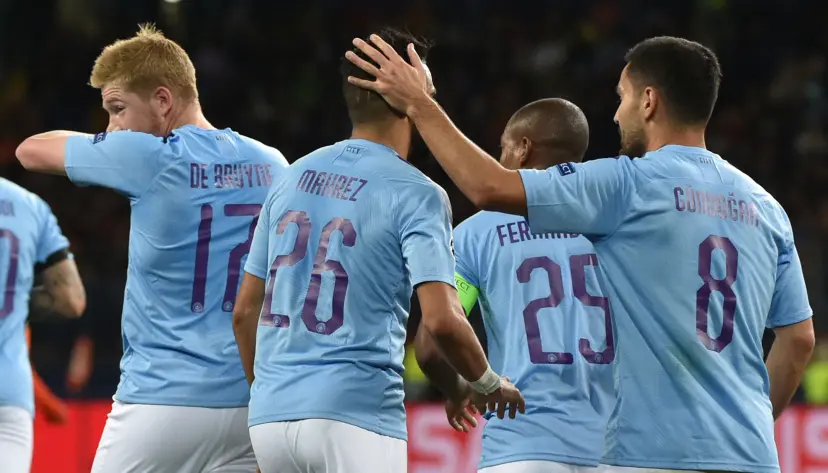 Manchester City players celebrate