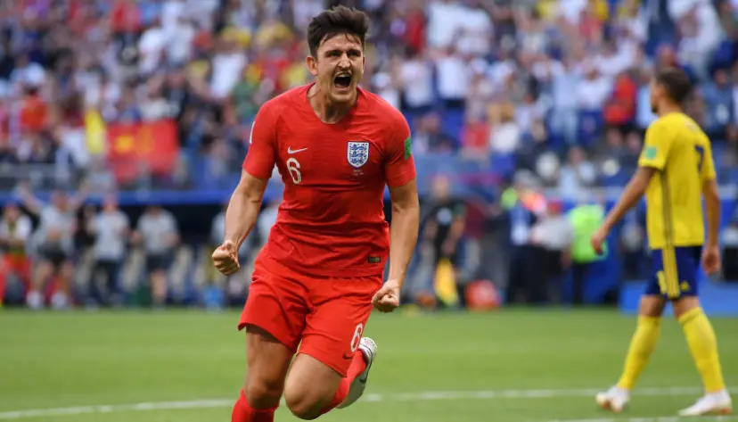 Harry Maguire celebrates scoring for England