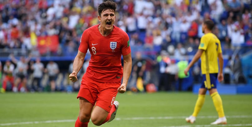 Sweden v England: Quarter Final - 2018 FIFA World Cup Russia Harry Maguire celebrates scoring for England