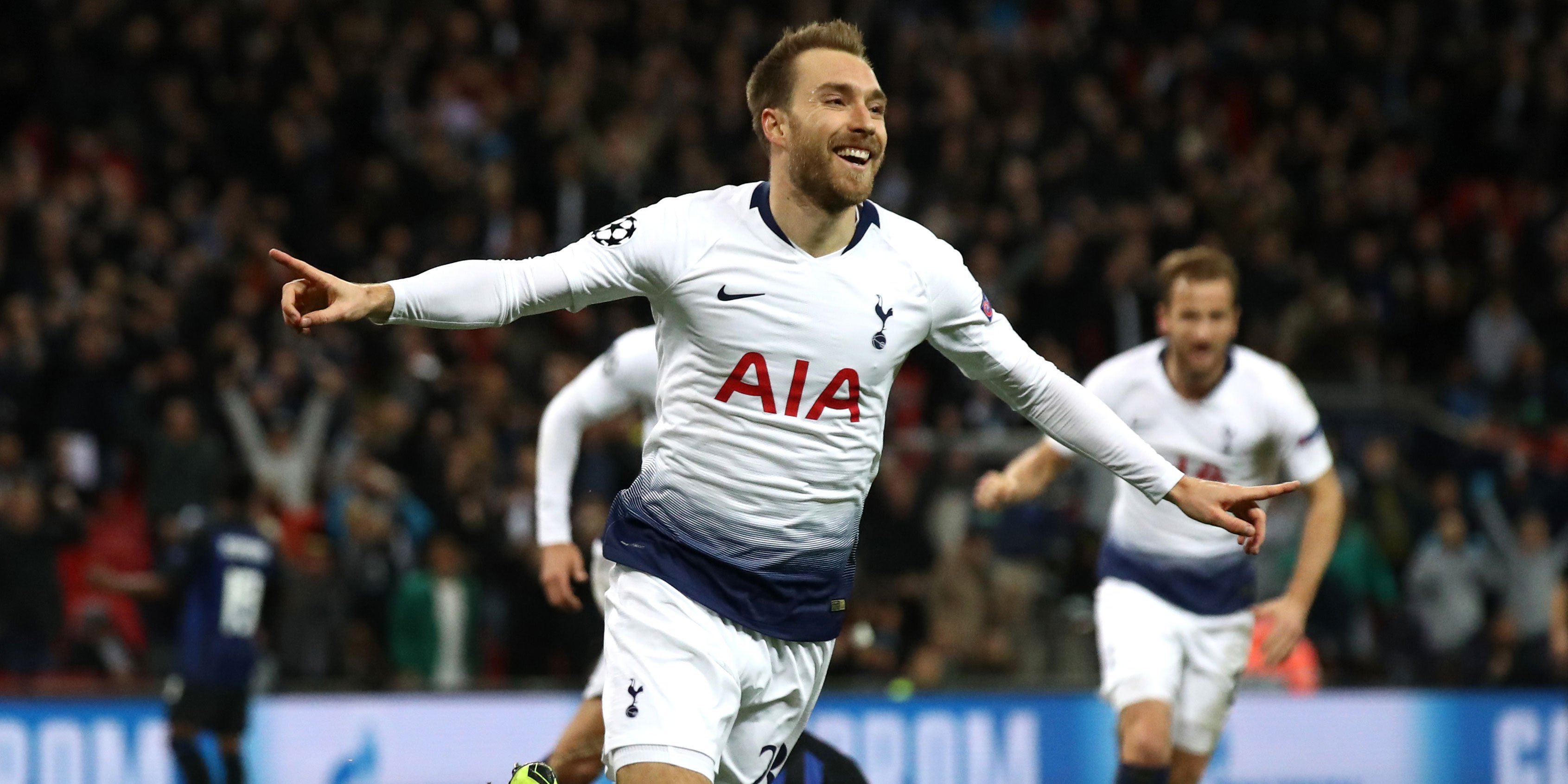 eriksenspurs Christian eriksen celebrates scoring a goal for Tottenham