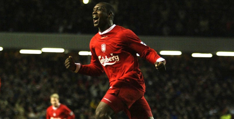 Emile Heskey of Liverpool celebrates after scoring the equalising